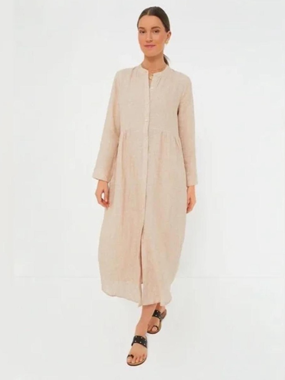 Tuckernuck Flax Lydell Tan Long Sleeve Button Down Midi Dress